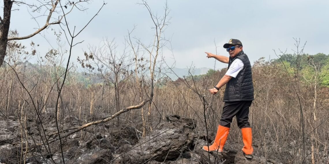 Bupati Kuningan Dian Rachmat Yanuar meninjau langsung karhutla di Gunung Ciremai.(Foto: Humas Pemkab Kuningan)