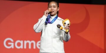 Indonesia kembali menambah pundi medali emas Asian Games Aichi-Nagoya 2026. Kali ini diukir atlet panjat tebing putri Desak Made Rita Kusuma dengan catatan waktu 6,062 detik.(foto:Gilang/kemenpora.go.id)