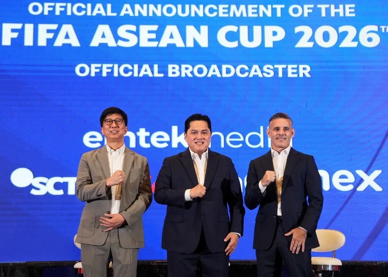 Ketua Umum (Ketum) PSSI Erick Thohir menghadiri konferensi pers pengumuman official broadcaster FIFA ASEAN Cup 2026 di SCTV Tower, Senayan City, Jakarta Pusat, Senin (14/9) siang. (foto:raiky/kemenpora.go.id)