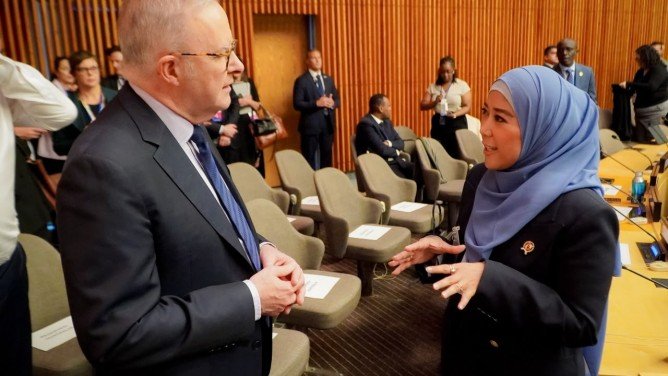 Menteri Komunikasi dan Digital Meutya Hafid di Sidang Umum ke-81 Perserikatan Bangsa-Bangsa (PBB) di New York.(Foto: Humas Kemkomdigi)