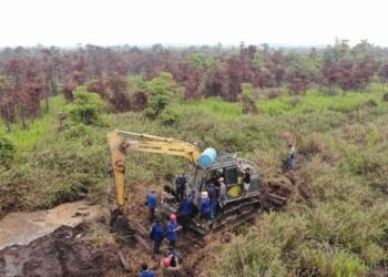 Tim Gabungan Kementerian Kehutanan (Kemenhut) memergoki aksi perambahan hutan ilegal di Desa Sungai Awan Kiri, Kabupaten Ketapang, Kalimantan Barat, Jumat (4/9).(Foto: Humas Kemenhut)