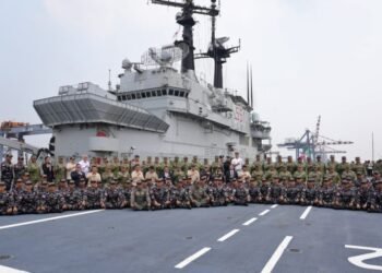 Penyambutan Kapal Induk Giuseppe Garibaldi.(Foto: Website Kemhan)