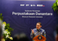 Menteri Kebudayaan RI, Fadli Zon saat memberikan sambutan dalam acara Peresmian Perpustakaan Danantara di Museum Nasional Indonesia, Jakarta.(Foto: Humas Kemenbud)
