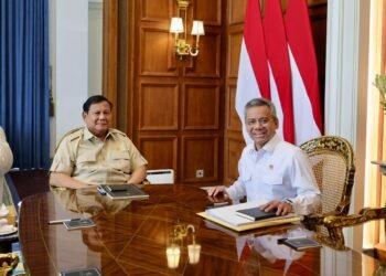 Presiden Prabowo Subianto dan dan Menteri Keuangan (Menkeu), Suahasil Nazara, di Istanda Negara Jakarta, Selasa 22 September 2026.(Foto: BPMI Setpres)