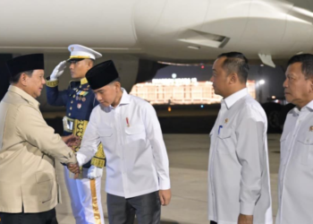 Presiden Republik Indonesia, Prabowo Subianto tiba di tanah air pada Senin (14/09/2026) dini hari, setelah menyelesaikan kunjungan kerjanya di New Delhi dalam rangka menghadiri Konferensi Tingkat Tinggi (KTT) BRICS 2026 yang berlangsung pada 12-13 September 2026.(Foto: BPMI Setpres)