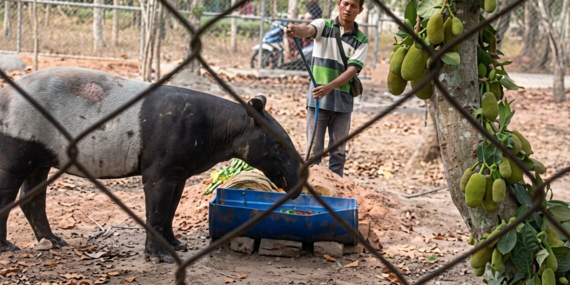Tapir (Tapirus indicus) menjalani perawatan sebelum dilepaskan kembali ke alam liar.(Foto: Humas Kemenhut)