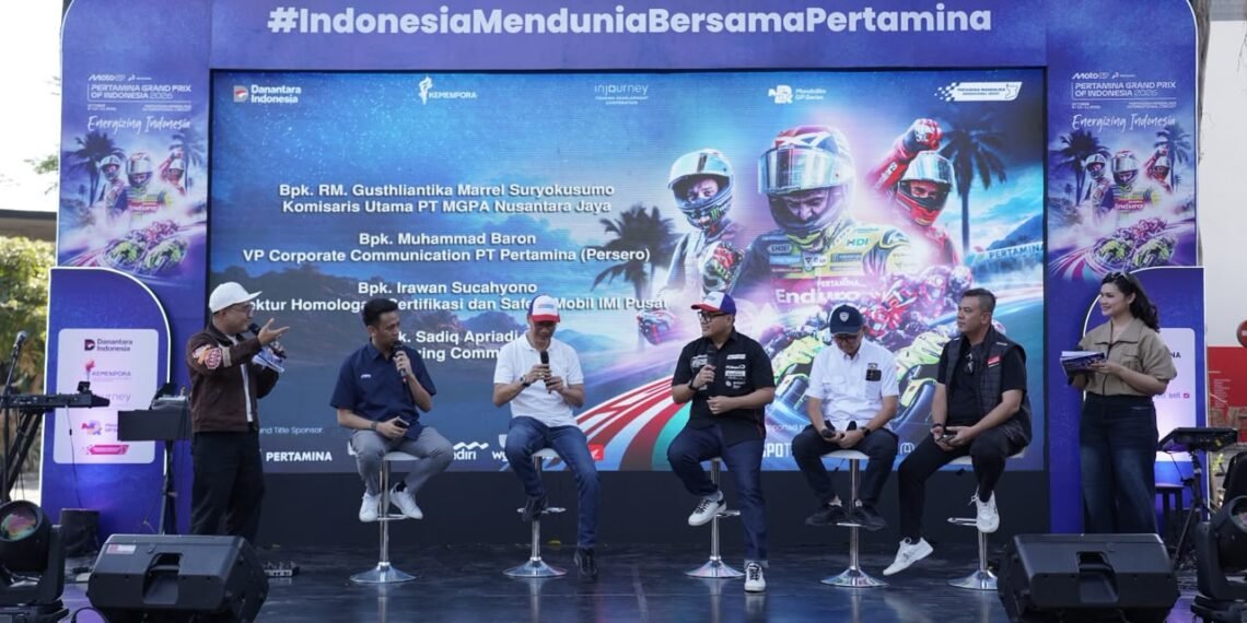 Bertempat di JNM Bloc, Yogyakarta, PT Pertamina (Persero) dan InJourney Tourism Development Corporation (ITDC) menggelar Watch Party AustrianGP 2026, Minggu (20/9), sebagai momentum untuk mendekatkan atmosfer MotoGP™ kepada masyarakat sekaligus memperkuat antusiasme menuju gelaran Pertamina Grand Prix of Indonesia 2026 di Pertamina Mandalika International Circuit pada 9–11 Oktober 2026.(Foto: Dok. Pertamina)