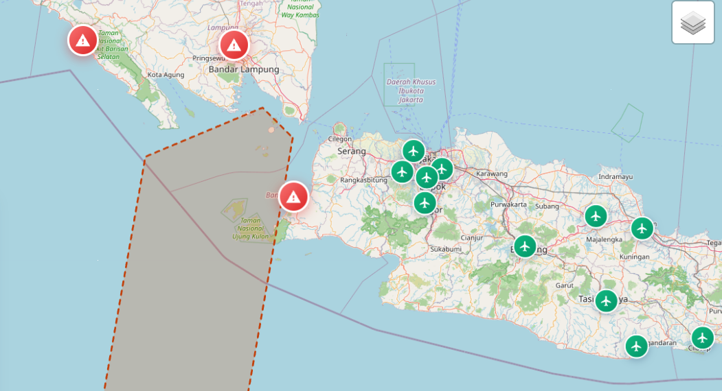 Bandara sudah dibuka dan masih tutup akibat abu vulkanik Gunung Anak Krakatau per Selasa 8/9/2026 pukul 06.00 WIB.(Image: BMKG)