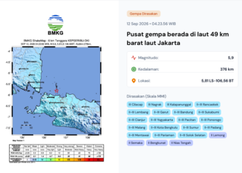 Tangkapan layar informasi gempa di area Kepulauan Seribu Provinsi DKI Jakarta.(Image: BMKG)