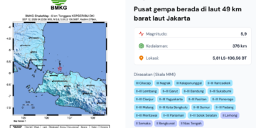 Tangkapan layar informasi gempa di area Kepulauan Seribu Provinsi DKI Jakarta.(Image: BMKG)
