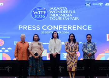 Menteri Pariwisata Republik Indonesia, Widiyanti Putri Wardhana, beserta jajara dalam Konferensi Pers Wonderful Indonesia Tourism Fair (WITF) 2026 pada Rabu (23/9) di Jakarta.(Foto: Humas Kemenpar)