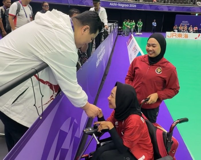Menpora Erick Thohir yang menyaksikan dan meberikan dukungan langsung, menyampaikan rasa syukur dan apresiasi atas perjuangan para atlet Bocia di Asian Games 2026.(foto:raiky/kemenpora.go.id)
