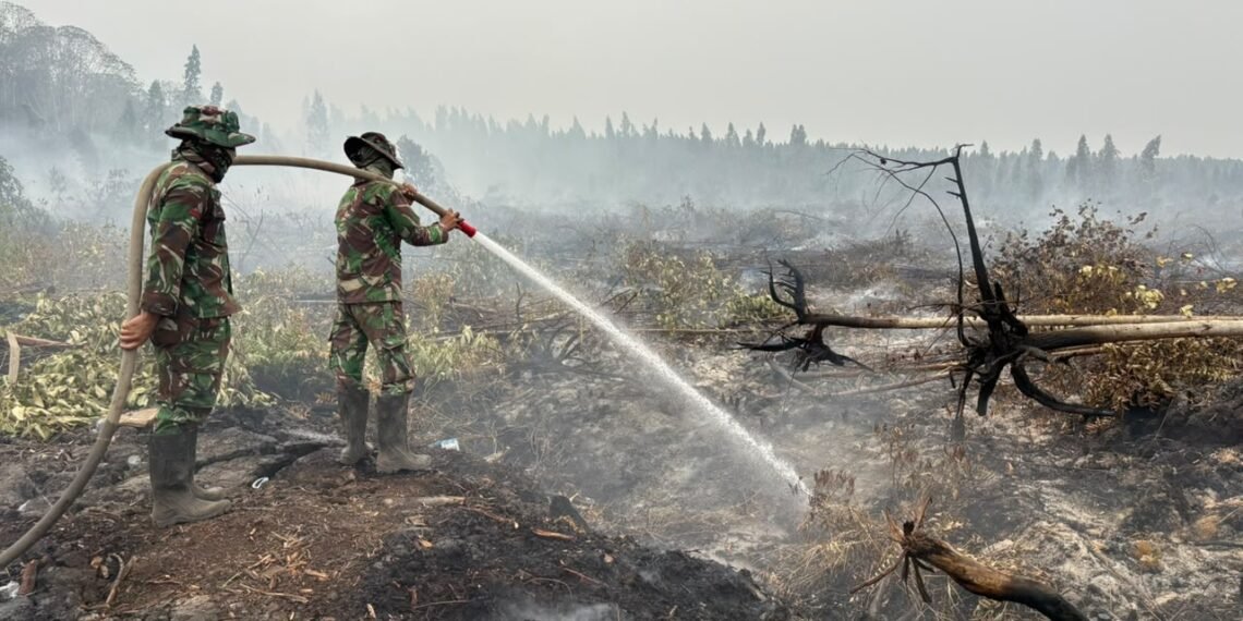 Foto : Tim gabungan terus berupaya melakukan pemadaman dan pendinginan agar tidak ada bara api yang tersisa khususnya di lahan gambut yang berada di wilayah Kabupaten Ketapang, Provinsi Kalimantan Barat, pada Senin (26/10) (Tim satgas darat Kalimantan Barat)
