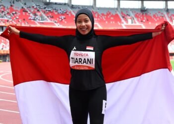Atlet para atletik Indonesia, Karisma Evi Tiarani, meraih medali emas kelima bagi kontingen Merah Putih pada ajang Asian Para Games Aichi-Nagoya 2026, Rabu (21/10) pagi.(foto: agung/ NPC Indonesia)