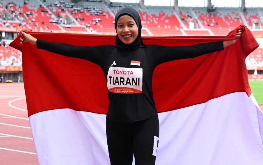Atlet para atletik Indonesia, Karisma Evi Tiarani, meraih medali emas kelima bagi kontingen Merah Putih pada ajang Asian Para Games Aichi-Nagoya 2026, Rabu (21/10) pagi.(foto: agung/ NPC Indonesia)