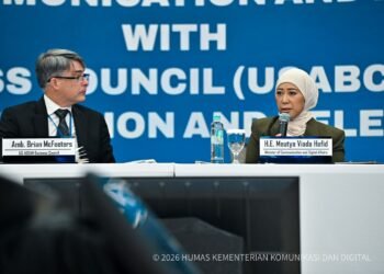 Menteri Komunikasi dan Digital Meutya Hafid melakukan pertemuan dengan delegasi US-ASEAN Business Council (USABC) Kantor Kementerian Komdigi, Jakarta Pusat, Rabu (28/10/2026).(Foto: Humas Kemkomdigi)