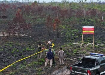 Pemasangan papan peringatan di area Karhutla.(Foto: Humas Kemenhut)