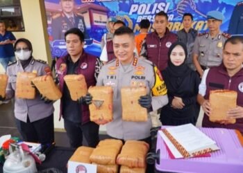 Kapolresta Bandung, Kombes Pol. Tri Suhartanto, menunjukan barang bukti daun ganja hasil pengungkapan jaringan dikendalikan dari Lapas.(Foto:Istimewa).