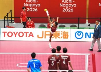 Tim sepak takraw putra Indonesia harus puas membawa pulang medali perak setelah kalah tipis 1-2 dari tuan rumah Jepang pada babak final nomor mens quadrant Asian Games 2026. (foto:Akbar/kemenpora.go.id)