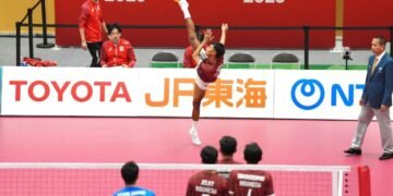 Tim sepak takraw putra Indonesia harus puas membawa pulang medali perak setelah kalah tipis 1-2 dari tuan rumah Jepang pada babak final nomor mens quadrant Asian Games 2026. (foto:Akbar/kemenpora.go.id)