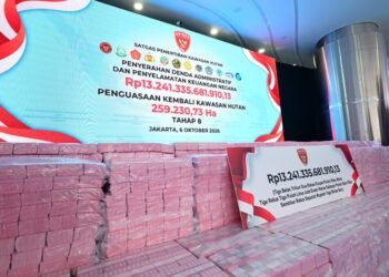 Penyerahan uang hasil kegiatan Satgas PKH.(Foto: BPMI Setpres)