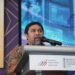 Ketua Umum AMSI, Wahyu Dhyatmika pada acara Indonesia Digital Media Conference (IDMC) 2026 di Ballroom Shangri-La Hotel Surabaya, Rabu (28/10/2026).